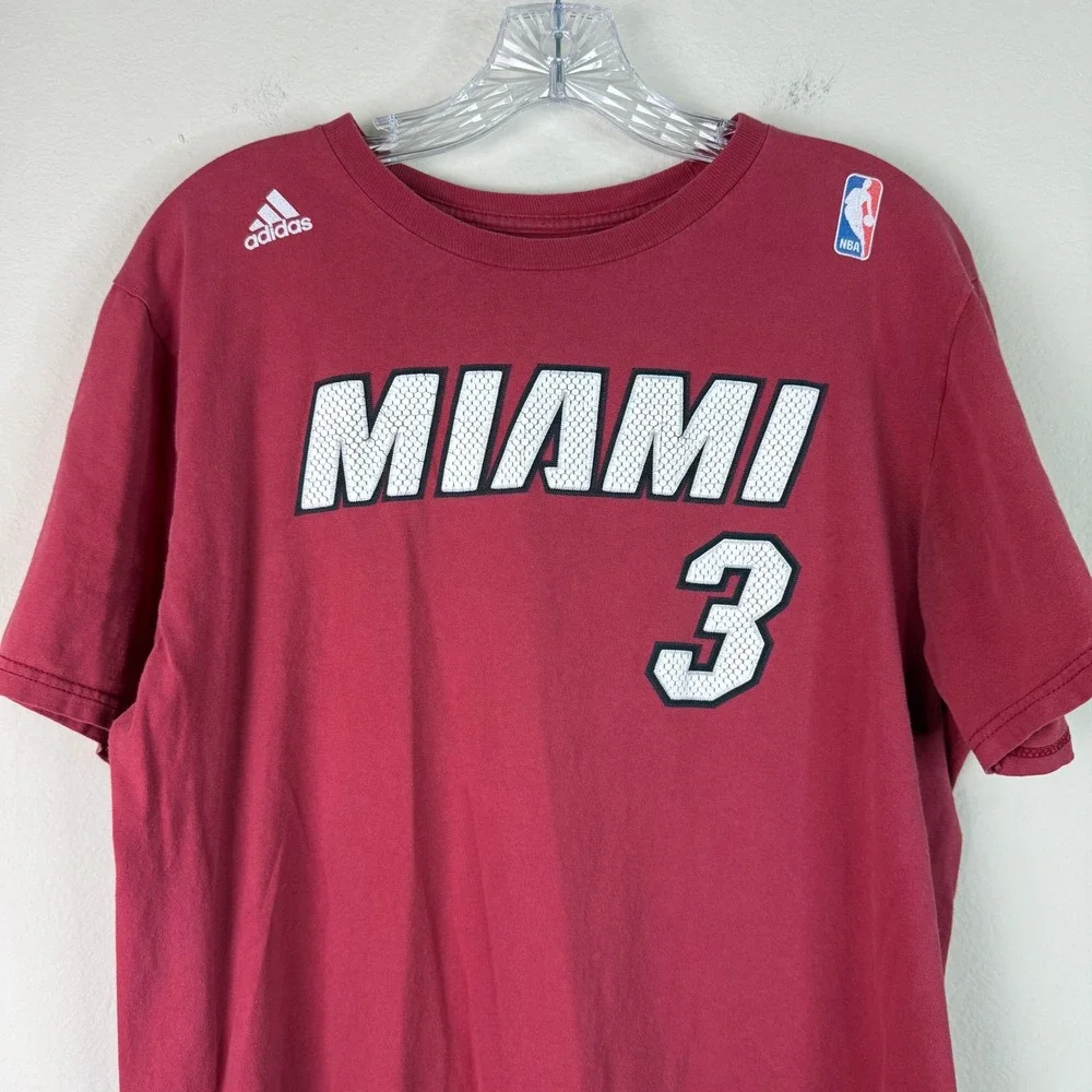 Adidas T-Shirt Mens L Miami Heat Dwyane Wade 3 Go-To Tee Red NBA Basketball